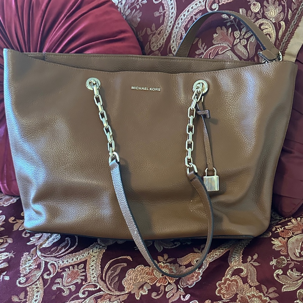 Michael Kors Brown Leather Tote with Chain Detail